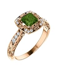 18K Rose Gold 5.00x5.00mm Princess Cut Green Tourmaline and Diamond Ring -- LIFETIME WARRANTY