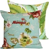 Aloha from Hawaii Collection - Tommy Bahama Designer Decorative Outdoor Throw Pillow Cover - Hibiscus Flowers, Palm Trees, Pineapple, and Ocean - Green, Yellow, Aqua, Red and Ivory Hues - 1 Pillow Cover