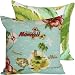 Aloha from Hawaii Collection - Tommy Bahama Designer Decorative Outdoor Throw Pillow Cover - Hibiscus Flowers, Palm Trees, Pineapple, and Ocean - Green, Yellow, Aqua, Red and Ivory Hues - 1 Pillow Cover Aloha from Hawaii Collection - Tommy Bahama Designer Decorative Outdoor Throw Pillow Cover - Hibiscus Flowers, Palm Trees, Pineapple, and Ocean - Green, Yellow, Aqua, Red and Ivory Hues - 1 Pillow Cover
