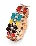 Multi Color Leather Flower Snap Button Bracelet