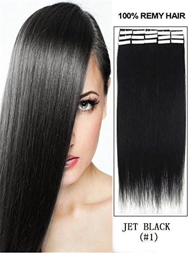 20 Pcs 16" 18" 20" 22" 24" Inches Remy Pu Tape Skin Weft 100% Human Hair Extensions 19 Colors (18" 40g 20pcs, #1 jet black)