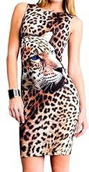 Sexy Cheetah Print Leopard Print Shift Bandage Dress/Bodycon Dress/Club Dress/Midi Dress 
