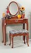 Oak Vanity & Stool Set (Vanity Table, Bench, & Mirror)
