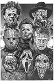 Horror Nights Movie Villains - Scariest Halloween Decoration Ever Original Sketch Prints - All Time Favorite Evil Guys - Michael Myers Pinhead Chucky Jason Freddy Krueger Scream Leatherhead