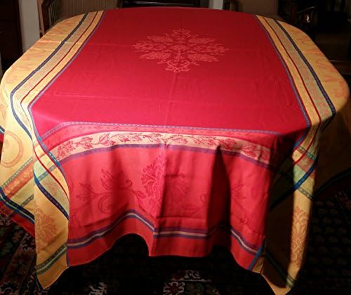 Bouquet Cotton Jacquard Tablecloth 63 in. x 100 in. Rectangular - Red/Multi
