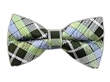 100% Silk Woven Green Plaid Self-Tie Bow Tie