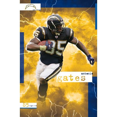 San Diego Chargers (Antonio Gates with Football) Sports Poster- 24x36 custom fit with RichAndFramous Black 24 inch Poster Hangers