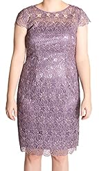 Round Neck Sheath Cap Sleeves Metallic/Polyester Lace  Dress