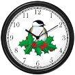 Black Capped Chickadee & Christmas Mistletoe - JP Wall Clock by WatchBuddy Timepieces (Black Frame)