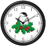 Black Capped Chickadee & Christmas Mistletoe - JP Wall Clock by WatchBuddy Timepieces (Black Frame)