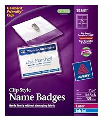 Avery Top Loading Clip Style Name Badges, Soft Plastic, 3 x 4 Inches, White, 100 Holders and 100 Ink Jet/Laser Inserts (74541)