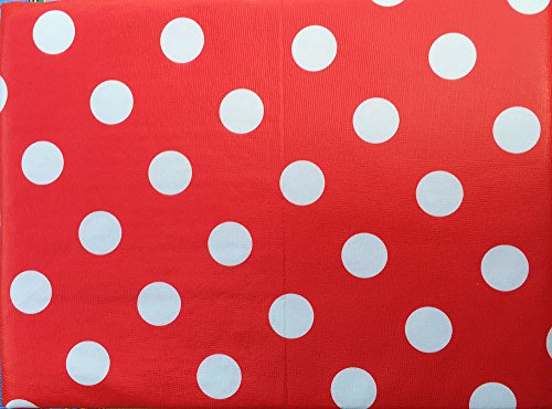 High Quality Vinyl Felt Backed Tablecloth, Thicker, Last Longer, Stain Resistant for Indoor and Outdoor - Polka Dot on Red Background (60 x 84)