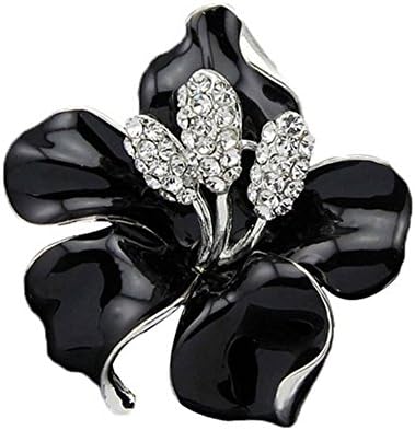 Dayatha54 Fashion Colorful Rose Flower Elegant Rhinestone Brooch Pin,Silver Plated, Suitable for hats, handbags, clothing, scarves - Black