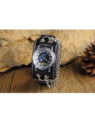 Youyoupifa Unisex Raised Block Obtrusive Digital Quartz Leather Strap Wrist Watch