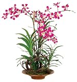 Fuchsia and Yellow Orchids in Brown Pot Faux Flowers