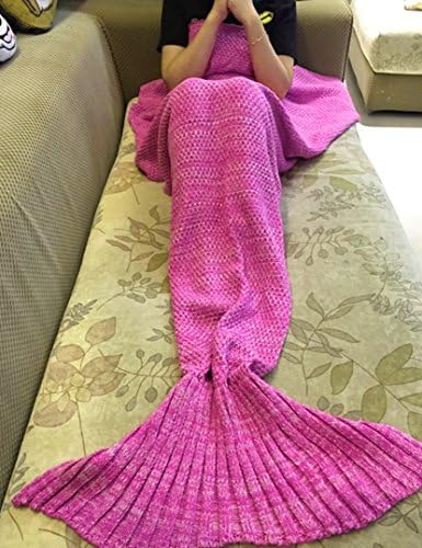 100% Knitting Pattern Mermaid Tail Blanket by Fansheng, Kids Novelty Luxury Mermaid Tails Sleeping Bag Air Conditioning Blanket Acrylic Slumber Bag Cute Mermaid Gift (Purple Pink)