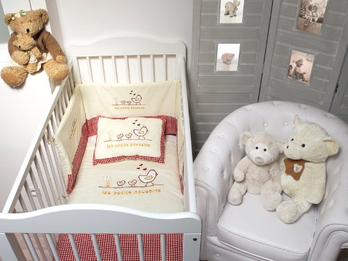 Ensemble couette + coussin brodés POULETTE rouge