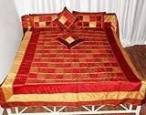 Ethinic Lace Work Silk Bedspread with Pillow Covers & Cushion Covers