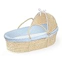 Badger Basket Co Natural Hooded Moses Basket - Blue Dot Bedding