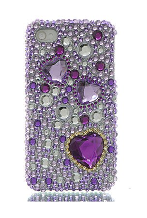 Best Buy Premium Bling Luxurious Design Diamond Crystal Snap-on Case for Apple iPhone 4S, iPhone4, Large Purple Hearts