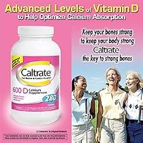 Caltrate 600 Plus D Calcium Supplement for Bone and Colon Health - 280 Tablets