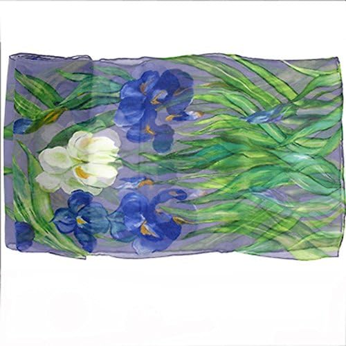 Silk Scarf Shawl Neck Scarf Head Scarf Van Gogh Irises Long Scarf 13" x 63"
