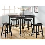 5 pc pack Dark walnut finish wood counter height bar table and stools by -999