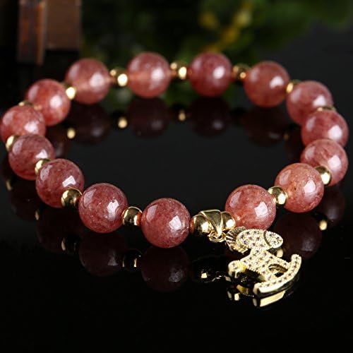 Natural 8mm Strawberry Quartz Round Lucky Gem Beads Genuine Semi Precious Gemstones Beaded Bracelet with Box Pack