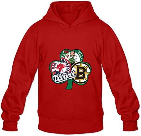 TOMM Men's Celtics Clover Bruins Patriots Red Sox Casual Hoodie Red X-Large