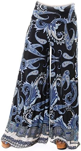 Hadari Women's Wide Leg Fold Over Paisley Casual Pants