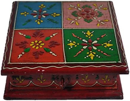 Treats of India- Designer multi color utility box , Jwellery box hand crafted by Indian artisans, Ornate, Beautiful, Ethnic and Stylish, Thoughtful Gift- 15*15*6 cm Showpiece