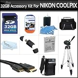 32GB Accessory Kit For Nikon COOLPIX P100 P500 P510 Digital Camera Includes 32GB High Speed SD Memory Card + Extended (1100 Mah) Replacement Nikon EN-EL5 Battery + AC/DC Charger + USB 2.0 Card Reader + Case + Mini HDMI Cable + Tripod w/ Case + Much More