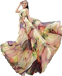 Floral Print Belted Chiffon Bridesmaid Dress/Maxi Dress 