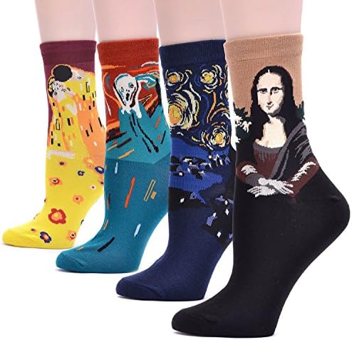 Field4U 4 Pairs Famous Collection Painting Crew Socks