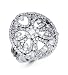 18K White Gold Scroll Heart Round Baguette Diamond Ring