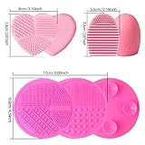 Makeup Brush Cleaning Mat, Esarora Makeup Brush Cleaner Set of 3 Mini Cosmetic Brush Cleaner Mat Portable Washing Tools (Pink)
