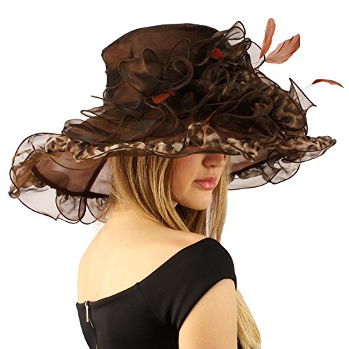 Fancy Classy Animal Print Kentucky Derby Floppy Ruffle Organza Church Hat