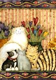 Cats in the Parlor Garden Flag Mini Flowers Colorful