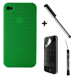 Aero Air Mesh Design Custom Style Durable Hard Protective Case for Apple iPhone 4 / 4th Generation compatible with 16GB / 32GB + 4-inch eBigValue  Determination Hand Strap Key Chain + Includes a Front and Back Privacy Screen Protector for Apple iPhone 4 + Includes a Graphic Designer Stylus Pen