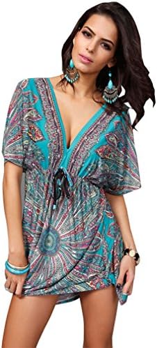 CgQgXn Womens Sexy Vintage Deep V Sundress Beach Dress - Multicoloured XL