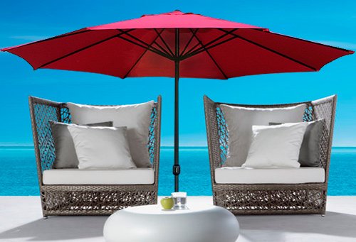 New MTN Gearsmith Deluxe 13 Outdoor Patio Beach Garden Umbrella Shade with Crank and Air Vent Red Red