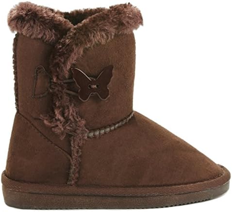 Kids Girl Sunny Shoes Brown Butterfly Buttons Faux Fur Lined Shearling Winter Ankle Boots-1