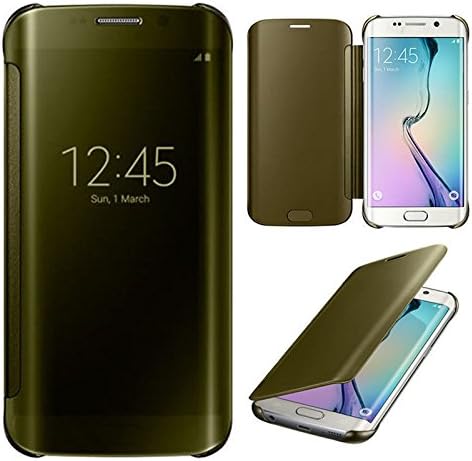 Galaxy S6 Edge Case, iNuck Ultra Slim Fit Luxury Clear Mirror Flip Protective Case Cover [Shock Absorbent] for Samsung Galaxy S6 Edge - Retail Packaging (Clear Gold/ Gold)