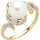 14K Yellow Gold Cultured Pearl and Diamond Ring