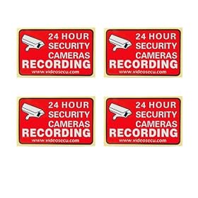 VideoSecu 4 Pack of Security Warning Signs Stickers Decals for CCTV Video Surveillance Camera System S002K4 BSM: Camera &amp; Photo