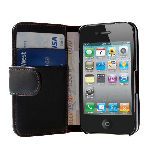Neues Qualität Schwarz Apple iPhone 4S Siri Leder Schutzhülle Mit Frei Displayschutz Von Yousave