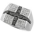 14K White Gold Man's White and Black Diamond Ring - 0.75 Ct.