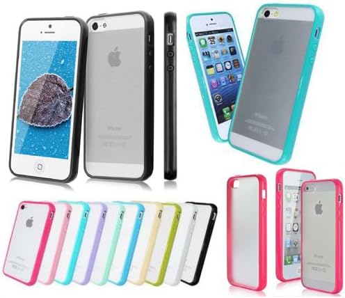 All4mobiles Premium Hard Matte Clear Back Case with Soft Silicone TPU Bumper for Iphone 5 5s + Free Front Screen Protector (Black)