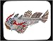 Decorated Mouse Pad with eyes, gray, fin, red, fish