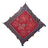 Cotton Embroidered Pillow Cover Handmade Decorative Design from India 16 x 16 inches